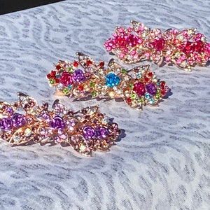 French Hair Barrettes with Floral Metal Work and rhinestones