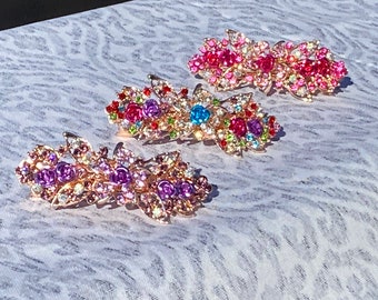 French Hair Barrettes with Floral Metal Work and rhinestones