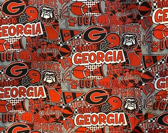 University of Georgia Dawg Pride Fabric Athens GA Black and Red Cotton Fabric