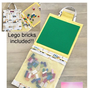 LARGE On-the-Go Lego TRAVEL TOTE | Free Gift - Bonus Lego Included!! | Quiet Play | Activity Carrier | Kids | Blocks Bricks Mat Portable Toy