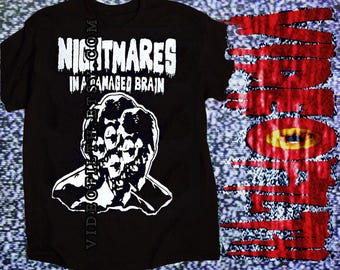 Nightmares in a Damaged Brain Shirt, 80s Cult Horror Movie Tee, Hand Screen Printed Graphic T-Shirt, Pre-Shrunk Cotton, Video Nasty Slasher