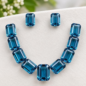 Natural London Blue Topaz Gemstone Layout, Emerald Cut Blue Topaz Stones, Necklace Making Gemstones