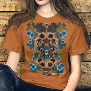 Autumn in Wonderland Unisex T-shirt by Rehcy Vonne, Alice in Wonderland, Floral Print, Autumn Leaves, Flower Print, Garden, Autumn Flowers