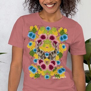 Spring in Wonderland: Unisex T-shirt by Rehcy Vonne - Alice in Wonderland, Floral Print, Spring Flowers, Flower Print, Garden, March Hare
