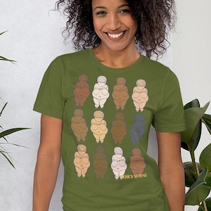 Short-Sleeve Unisex T-Shirt -"Shades of Willendorf" by Rehcy Vonne, Venus of Willendorf, Fertility Goddess, Gaia, Archaeology