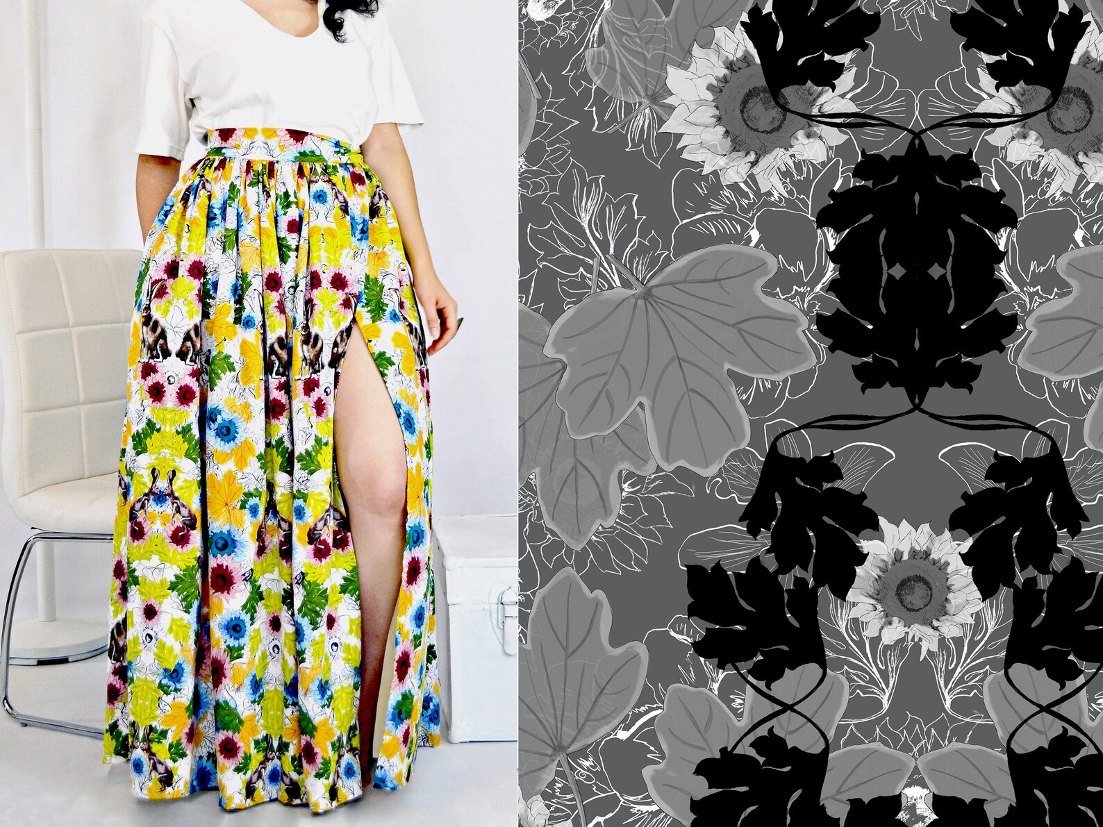 Alicia White Ruched Blouse & Skirt Set