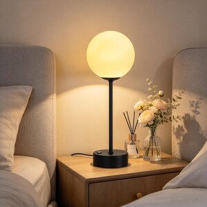 Minimalist Globe Table Lamp, Frosted Glass Ball Bedside Lamp, Modern Nightstand Lamp, Dimmable Desk Lamp, Bedroom Accent Light