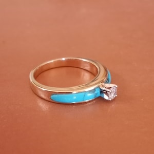 Turquoise Diamond Solitaire  Engagement Ring - made to order