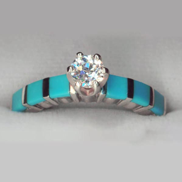 Princess Aurora Engagement Set Diamond /Turquoise 14k White | Etsy