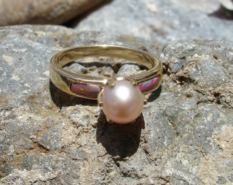 Pink Pearl Fire Opal inlay Gold Ring - Made to order