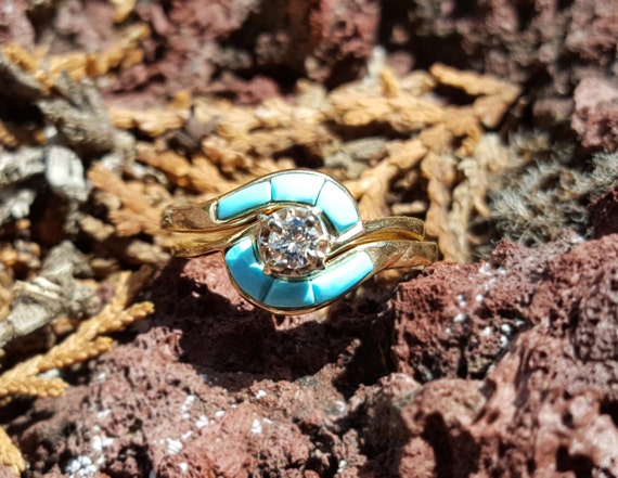 Turquoise wedding deals rings with diamonds