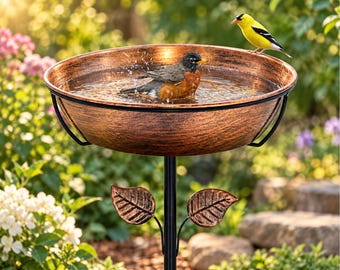 13" Metal Bird Bath, Removable Bowl, Adjustable Height, Garden Stake (Outdoor)