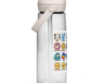 Wasserflasche mit umklappbarem Trinkhalm nonverbal Kommunikation