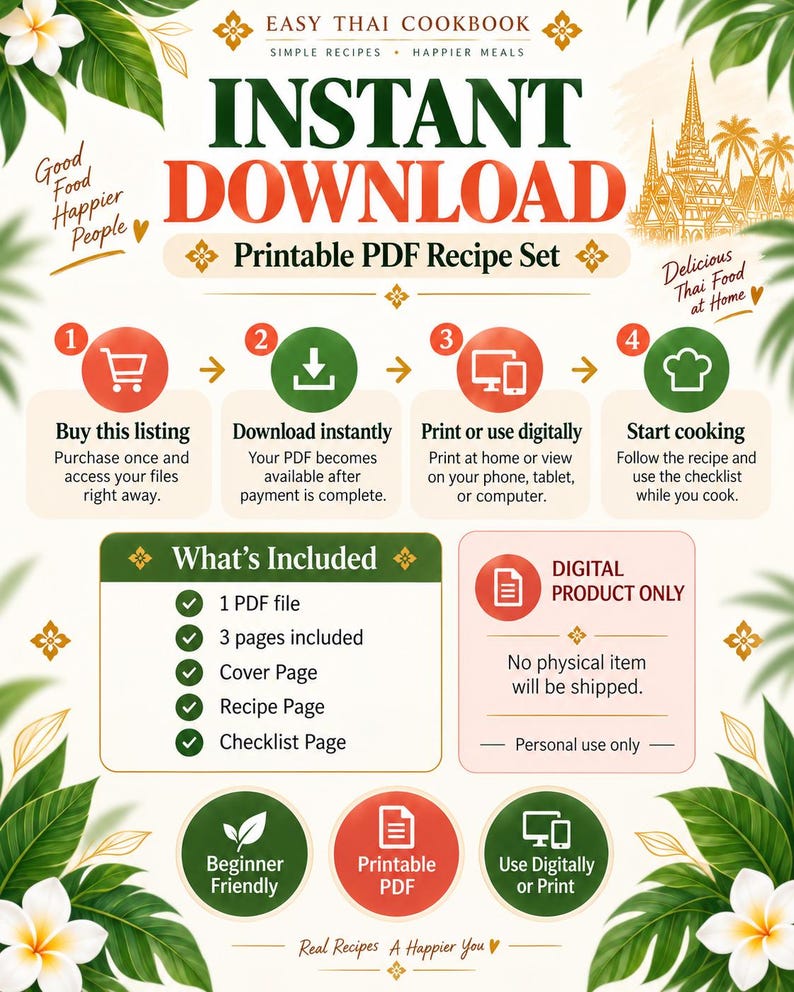 Pad Thai Recipe PDF | Easy Thai Noodle Cooking Guide + Checklist ...