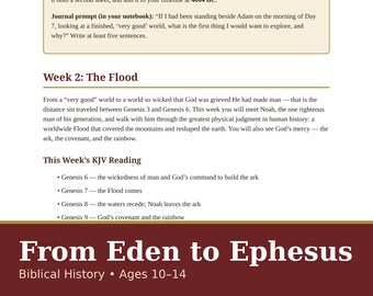 Do Éden a Éfeso: Currículo de História Bíblica (Versão King James) | Estudo da Criação da Terra Jovem, Lições de 18 Semanas para Educação Domiciliar, Cronologia e Testes
