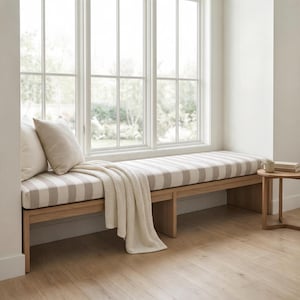 Cojín para asiento de ventana a rayas personalizado, espuma de 8,1 cm de grosor, funda extraíble con cremallera, cojín para banco de ventana hecho a medida