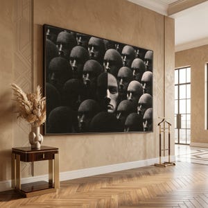 Surreal Faces Crowd, Black and White Abstract Canvas, Modern Expression Art, Psychological Concept Wall Decor, Unique Home Canvas