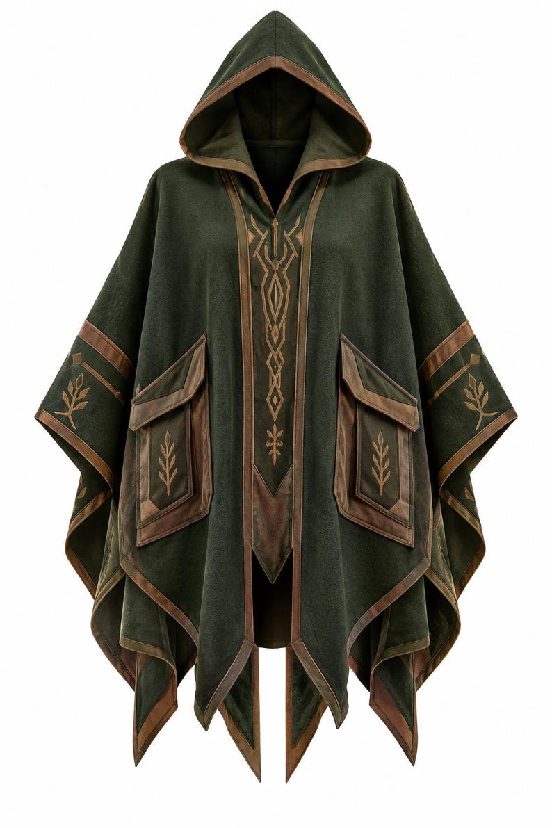 Pattern For Renaissance Hood Forest Green Fantasy Poncho With Hood, Medieval Cloak, Elven Cape ...