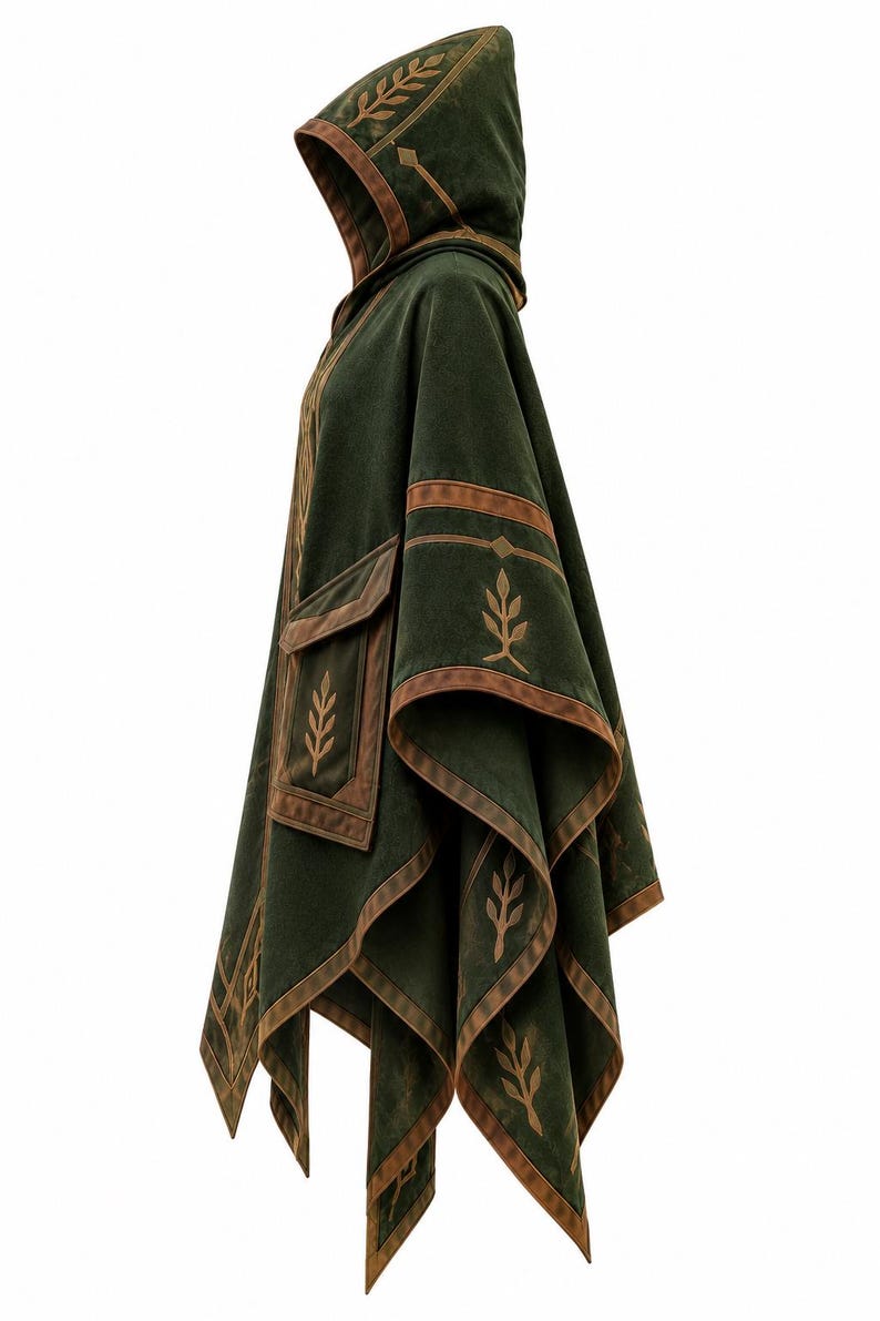 Pattern For Renaissance Hood Forest Green Fantasy Poncho With Hood, Medieval Cloak, Elven Cape ...