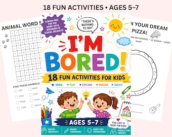 Paquete de actividades imprimibles para niños, ideal para combatir el aburrimiento sin pantallas, para niños de 5 a 7 años.