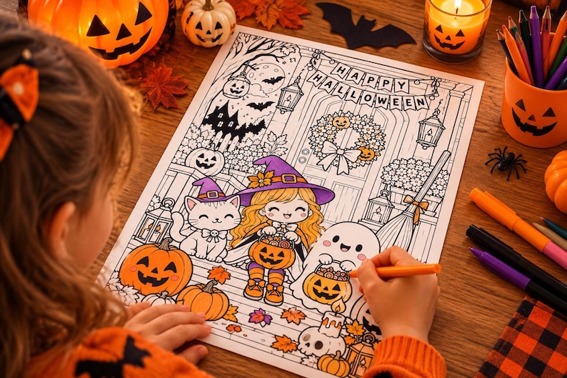 Halloween Cat Color Pages — Detail 4