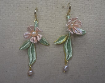 Mulberry Silk Wrapped Flowers Earring Pink Flower Handmade  Jewelry Gift for her 4