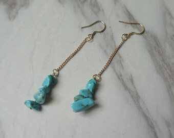 Lovely Style Sweet Turquoise Long Gold Plated Dangle Earrings 2109