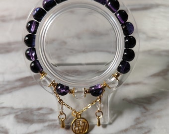 pendant purple glass bead  stretchable bracelet gift 129