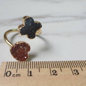 Double Flower Druzy Agate Gold Plated Druzy Drusy Mineral Ring Raw Gemstone Rough Statement Adjustable Ring 715 image 9