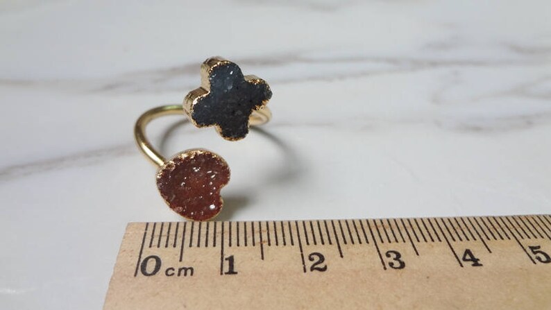 Double Flower Druzy Agate Gold Plated Druzy Drusy Mineral Ring Raw Gemstone Rough Statement Adjustable Ring 715 image 9