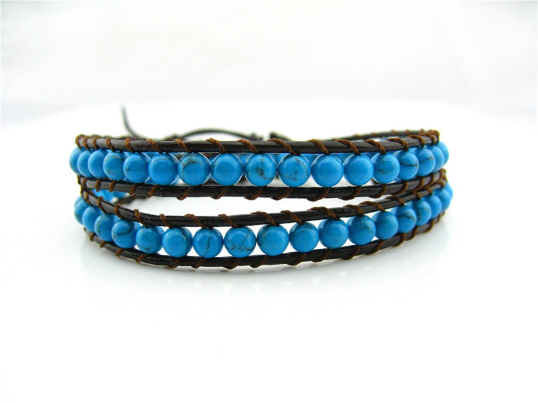 2 Wrap Turquoise Simulated Leather Wrap Charm Bracelet 561 Etsy UK