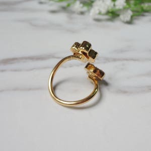 Double Flower Druzy Agate Gold Plated Druzy Drusy Mineral Ring Raw Gemstone Rough Statement Adjustable Ring 715 image 3