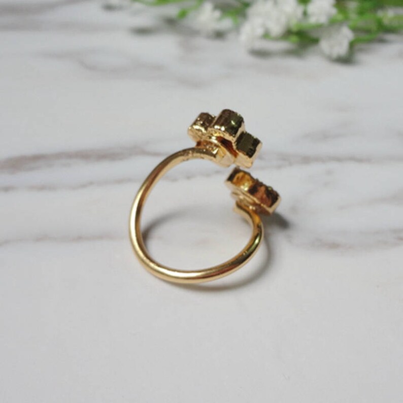 Double Flower Druzy Agate Gold Plated Druzy Drusy Mineral Ring Raw Gemstone Rough Statement Adjustable Ring 715 image 3