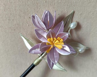 Mulberry Silk Wrapped Flowers Hairpin Purple Flower Hair Clip Handmade Hair Jewelry 329