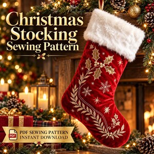 Beginner Christmas Stocking Sewing Pattern, Fully Lined Santa Design (PDF)