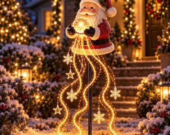 Papai Noel solar de jardim, decoração natalina de LED para quintal.