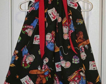 Christmas Mouse Pillowcase Dress Size 2T and 4T only   :CD006