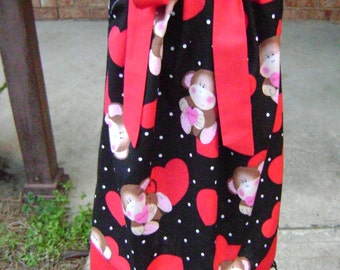 Hearts and monkeys pillowcase dress-size 3T available immediate ship-3mo -6/7 available :VD007