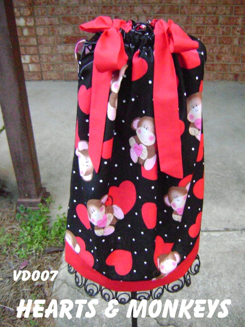 Hearts and monkeys pillowcase dress-size 3T available immediate ship-3mo 6/7 available :VD007 image 1
