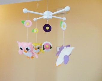 Baby Mobile- Baby Crib Mobile- Owl Mobile- owls- Tree Crib Mobile-Flowers- New item