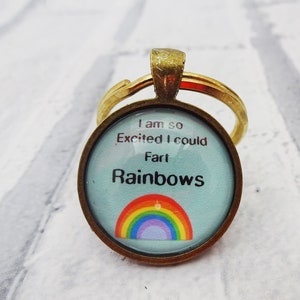 I fart rainbows keychain, funny key fob, gift for her, coworker gift, funny keychain, rainbow keyring, cute rainbow keyring, silly, Q2, R1 image 1