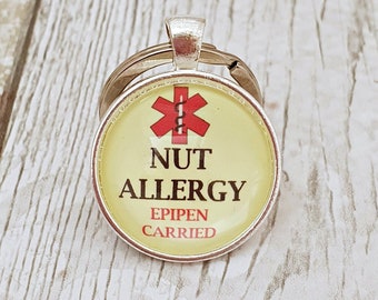 Nut allergy, peanut allergy, epipen alert, medical alert keychain, peanut allergy tag, anaphylaxis, allergic to nuts, medical id, tree nuts