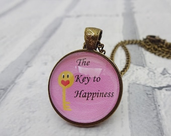 Key to happiness necklace, Key to my heart, Happiness pendant, Key to her heart, Key pendant, happiness quote, Inspiring quote, gift, Q1