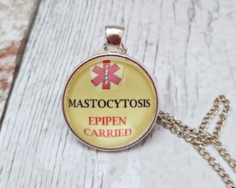 Mastocytosis medical pendant, epipen alert, anaphylaxis warning, personalised medical ID necklace, Medical notification, allergy, SOS charm