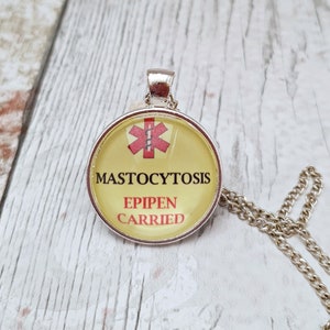 Mastocytosis medical pendant, epipen alert, anaphylaxis warning, personalised medical ID necklace, Medical notification, allergy, SOS charm