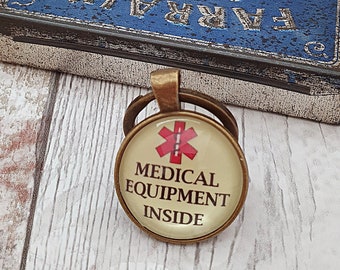 Medical Equipment Tag, luggage bag tag, medical ID keychain, medical alert, Medical ID, Medical bag tag, zipper pull, emergency keychain