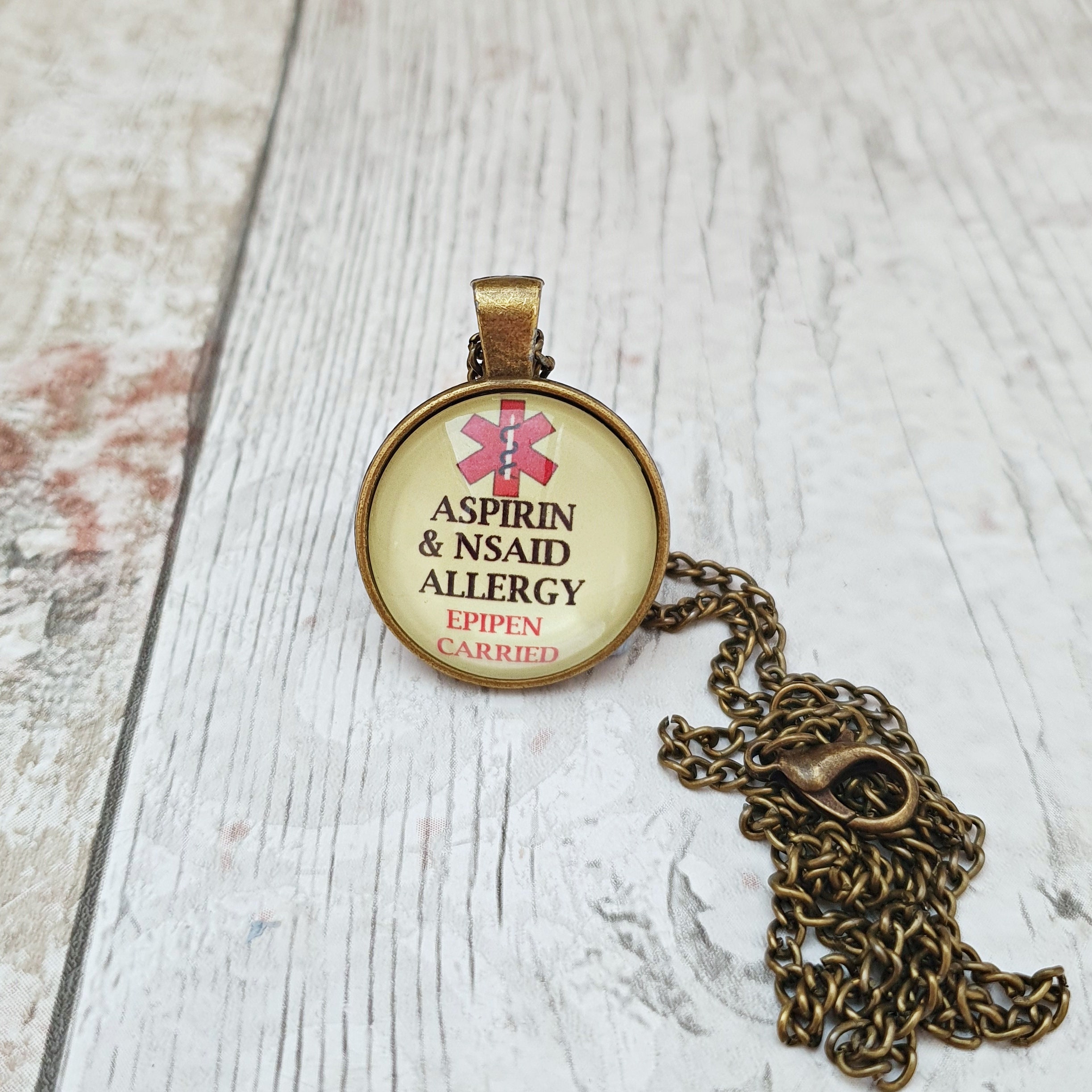 NSAID Allergy Medical ID Pendant, Aspirin Salicylate Allergy, Epipen