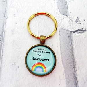 I fart rainbows keychain, funny key fob, gift for her, coworker gift, funny keychain, rainbow keyring, cute rainbow keyring, silly, Q2, R1 image 6