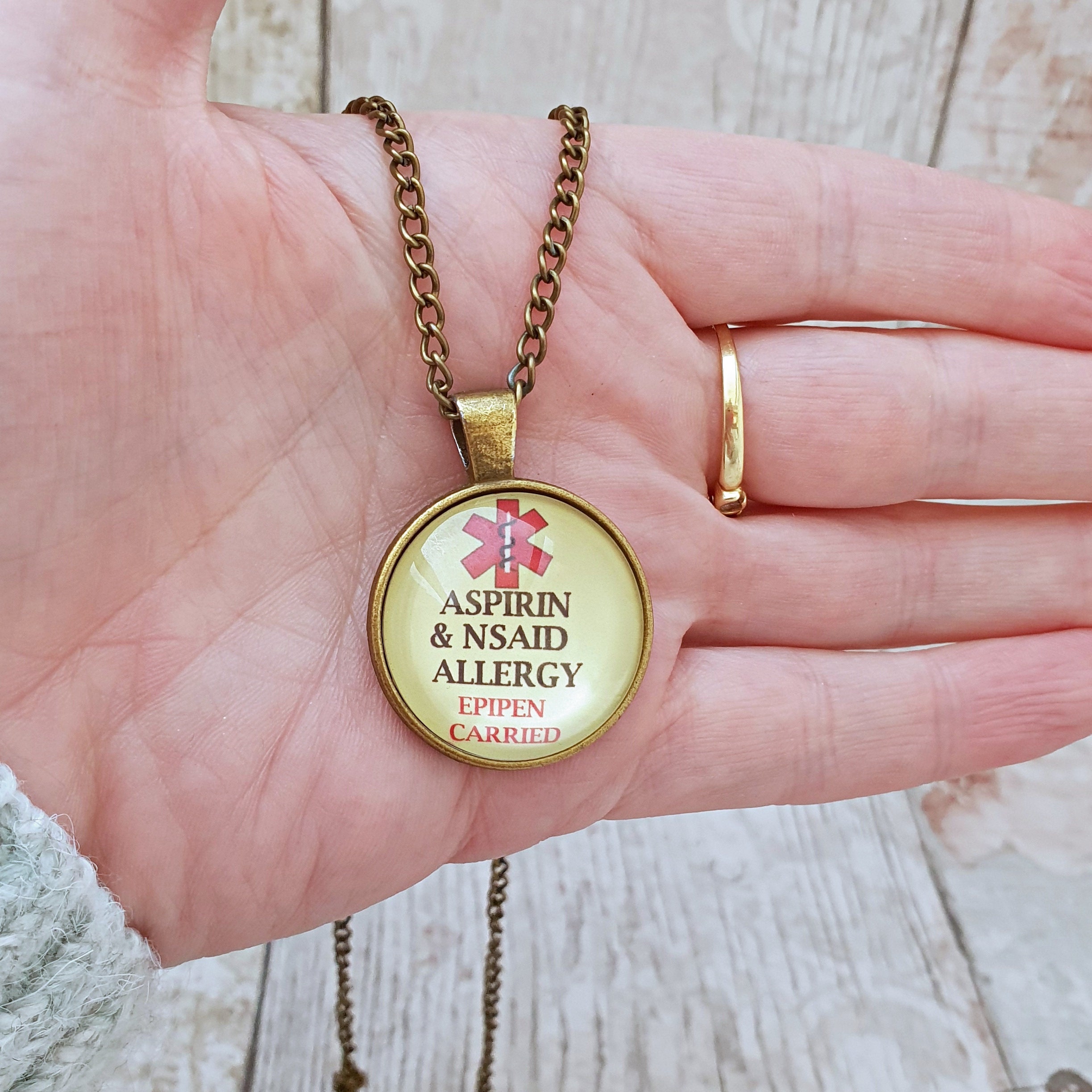 NSAID Allergy Medical ID Pendant, Aspirin Salicylate Allergy, Epipen