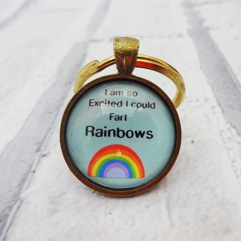 I fart rainbows keychain, funny key fob, gift for her, coworker gift, funny keychain, rainbow keyring, cute rainbow keyring, silly, Q2, R1 image 1